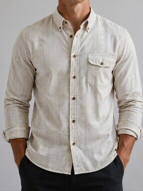 Mens orvis button down long sleeve shirt size 2XL XXL Cream plaid